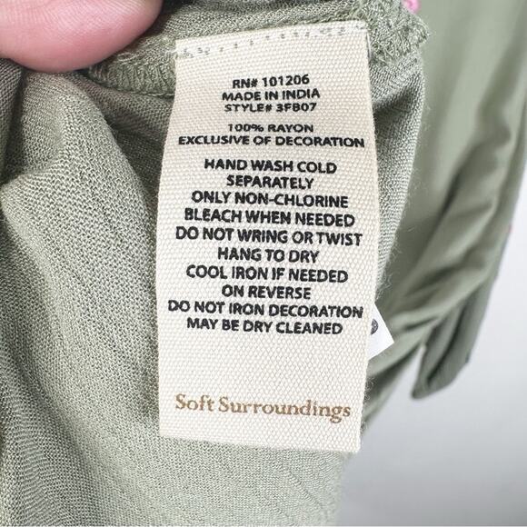 NEW Soft Surroundings PM 10-12 Sicily Guaze Boho Embroidered Maxi Dress in Olive - Picture 9 of 10